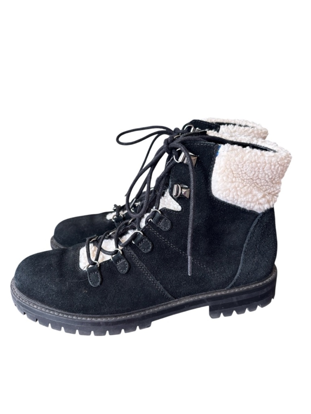 Marc Fisher Hopee Black Suede‎ Faux Shearling Collar Ankle Boot Size 8